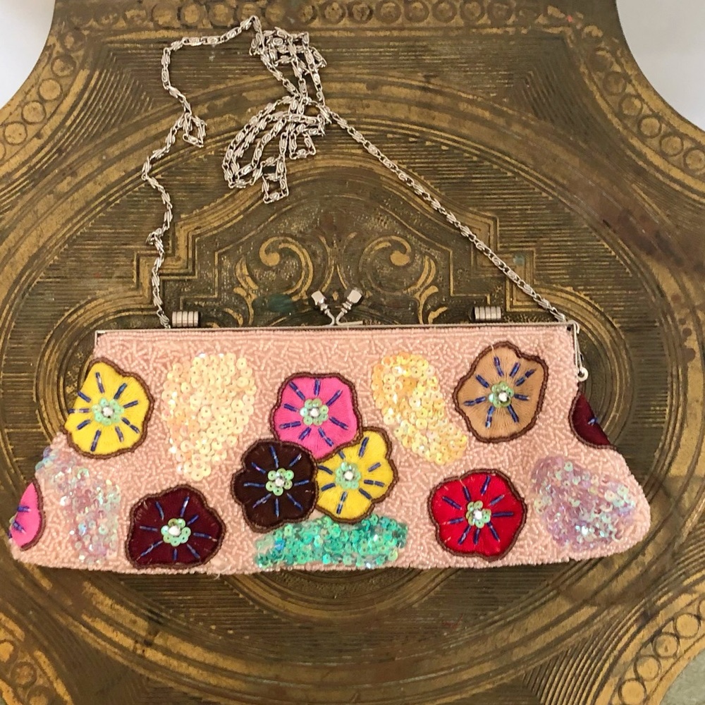 Vintage Flower  Beaded Clutch